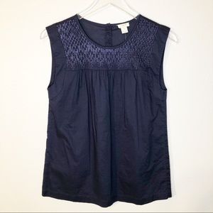 Navy Sleeveless Top with Embroidered Detail